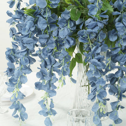 AliKopy 5 Pack 44" Dusty Blue Silk Wisteria Flower Garlands - Full Str