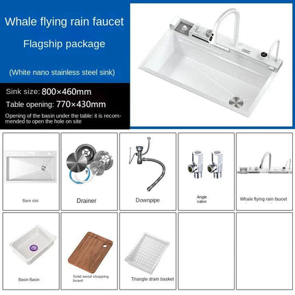 White Kitchen Workstation Sink with Waterfall Faucet