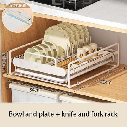 Pull-Out Kitchen Dish Rack Organizer with Adjustable Storage