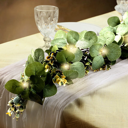 AliKopy 6.5ft Eucalyptus & Boxwood Garland with 20 LED Fairy Lights