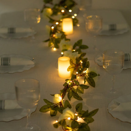 AliKopy 7ft 20 LED White Silk Rose Garland Lights, Battery Operated