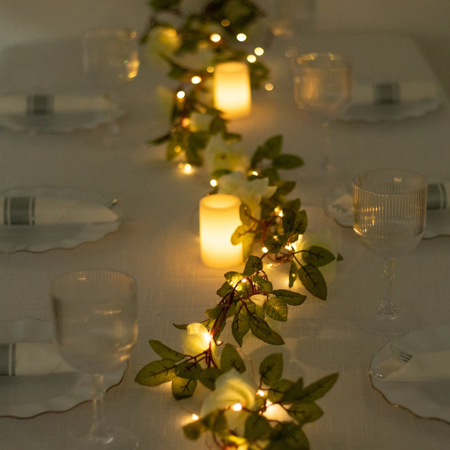 AliKopy 7ft 20 LED White Silk Rose Garland Lights, Battery Operated