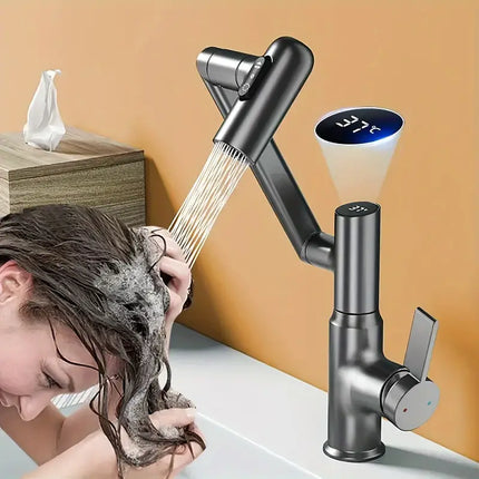 Rotatable Single-Hole Faucet with Temperature Display & Pull-O