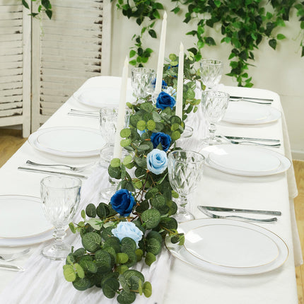 AliKopy 6ft Eucalyptus Garland with Royal & Light Blue Silk Roses