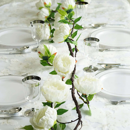AliKopy 6ft Cream Artificial Silk Peony Garland - Faux Vine, Durable &