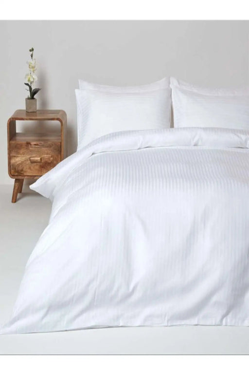 Turkish Premium Cotton Satin - Hotel Series Striped Cotton Satin Duvet Cover Set Double