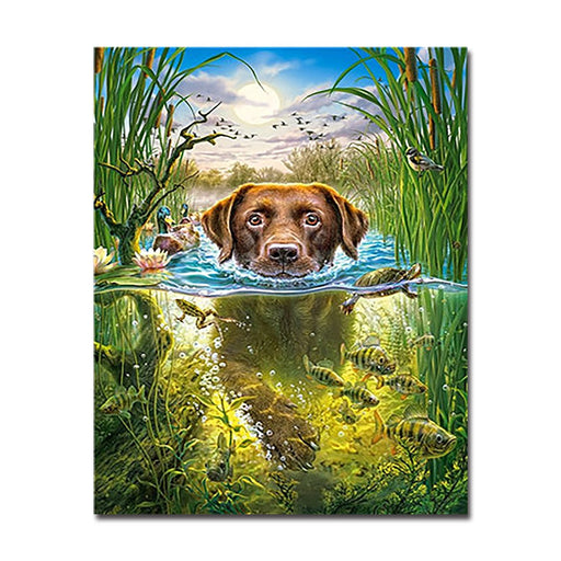 Whimsical Swimming Dog DIY Oil Painting Kit - Unique Canvas Art