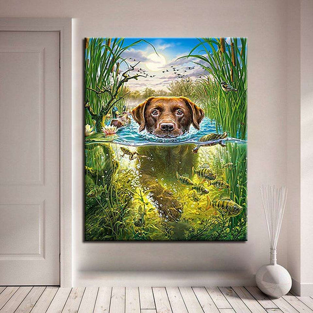 Whimsical Watercolor Canine Canvas Kit - Create Your Own Swimming Dog Masterpiece