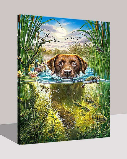 Whimsical Watercolor Canine Canvas Kit - Create Your Own Swimming Dog Masterpiece