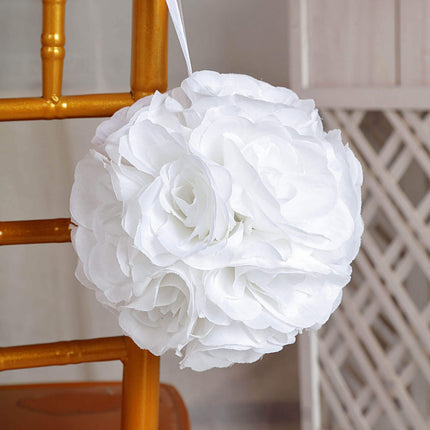 AliKopy 2 Pack 7" White Artificial Silk Rose Kissing Ball - Elegant De
