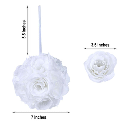 AliKopy 2 Pack 7" White Artificial Silk Rose Kissing Ball - Elegant De