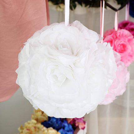 AliKopy 2 Pack 7" White Artificial Silk Rose Kissing Ball - Elegant De
