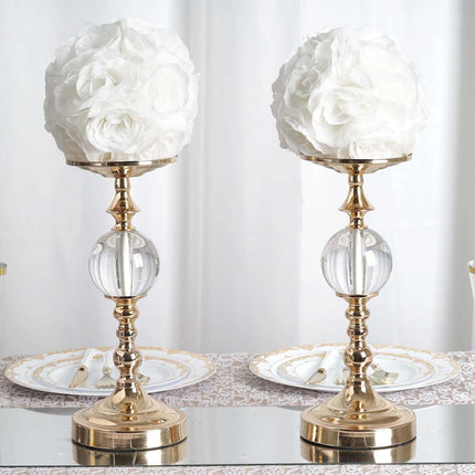 AliKopy 2 Pack 7" White Artificial Silk Rose Kissing Ball - Elegant De