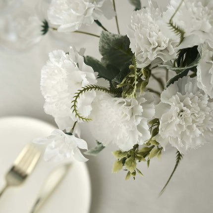 AliKopy 3 Pack 14" White Silk Carnation Bouquets - Realistic Faux Flow