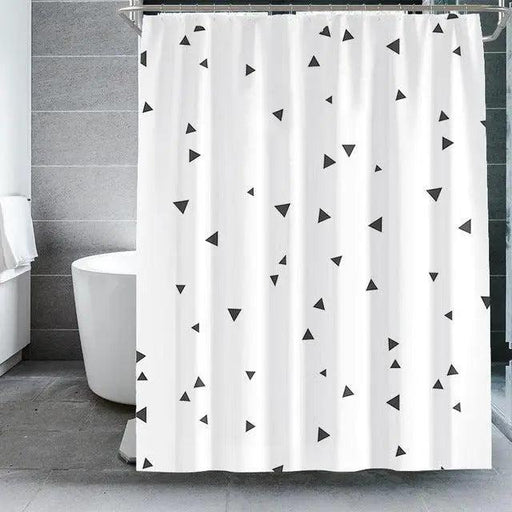 White Geometric Print Waterproof Bathroom Shower Curtain in Modern Design