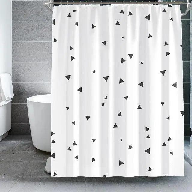 White Water-Resistant Geometric Print Shower Curtain