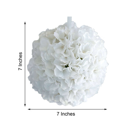 AliKopy 4 Pack 7" White Silk Hydrangea Kissing Flower Balls - Durable