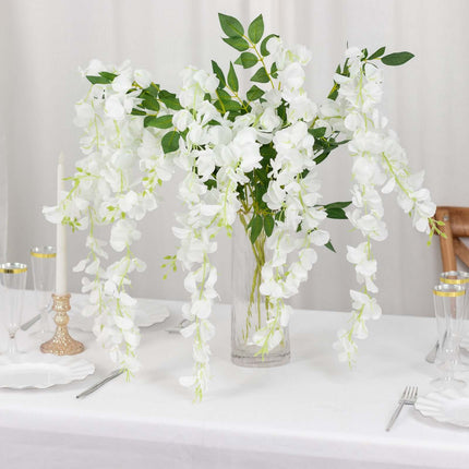 AliKopy 5 Pack 44" White Silk Wisteria Flower Garland - Lifelike & Ver