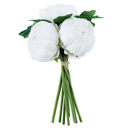 AliKopy 5 Flower White Peony Bouquet - Realistic Silk, Easy Care