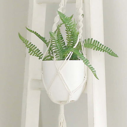 AliKopy 2-Pack 5.5" White Planter Pots with Macrame Holders