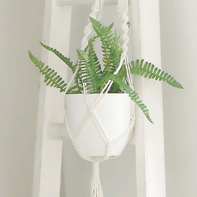 AliKopy 2-Pack 5.5" White Planter Pots with Macrame Holders