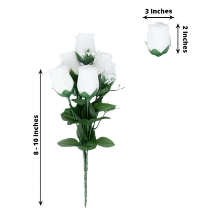 AliKopy 12 Premium White Silk Rose Bud Bouquets - Realistic & Durable