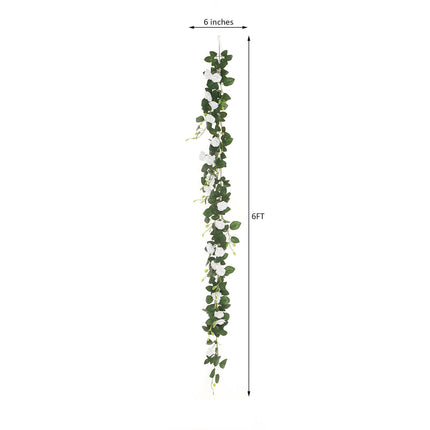 AliKopy 6ft 20 White Silk Rose Flower Garland - Elegant Hanging Vine