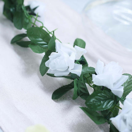 AliKopy 6ft UV Protected White Silk Rose Garland - Durable Flower Chai