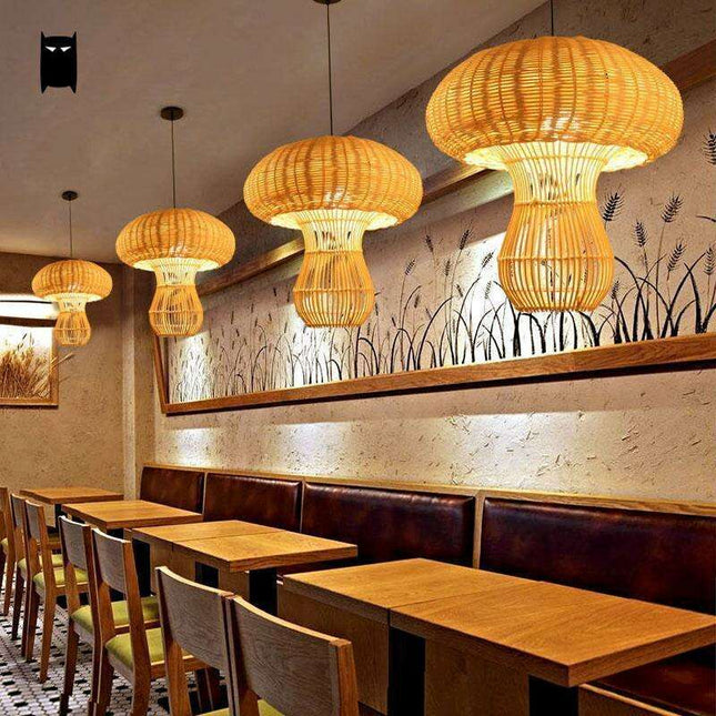 Artisan Woven Rattan Mushroom Pendant Light: A Rustic Delight for Your Home