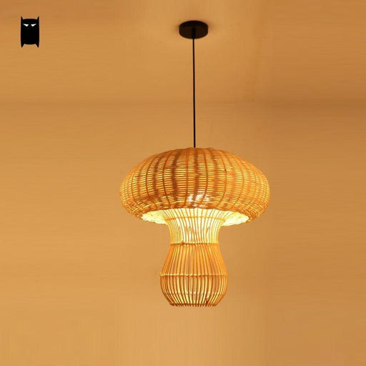 Woven Rattan Mushroom Pendant Lamp for Rustic Home Design
