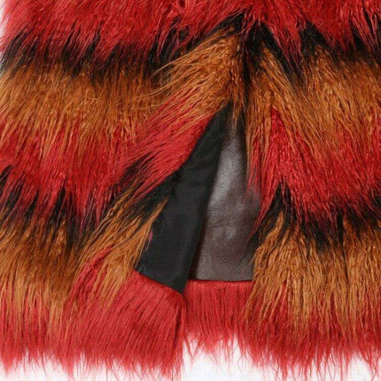 Luxurious Multicolor Plush Faux Fur Trench Coat with Stylish Leather Belt for Winter Women