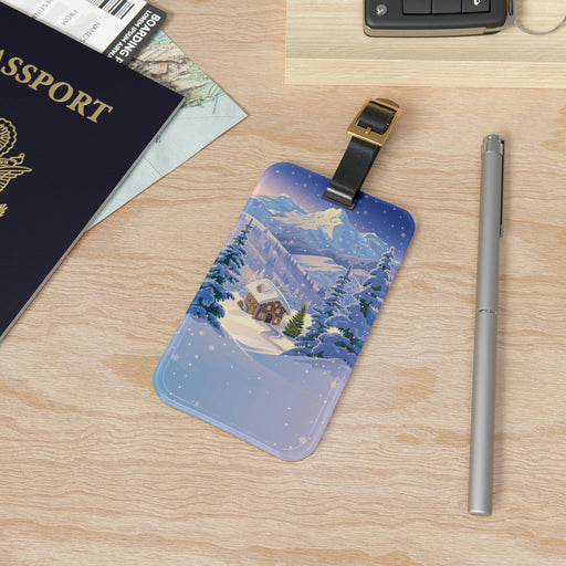Winter Wanderlust: Premium Acrylic Luggage Tag with Genuine Leather Strap - Ideal for Travel Aficionados