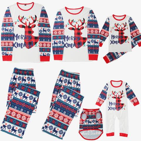 Festive MERRY XMAS Reindeer Graphic Top and Pants Set for Women