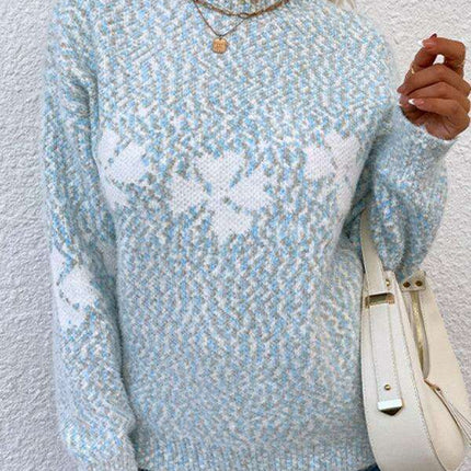 Festive Snowflake Pattern Turtleneck Pullover Sweater - Cozy Winter Essential