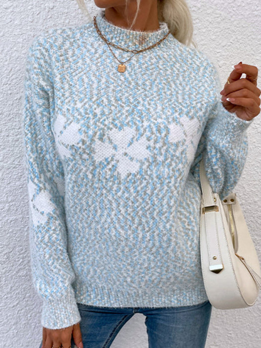 Snowflake Knit Turtleneck Sweater - Cozy Winter Women's Pullover