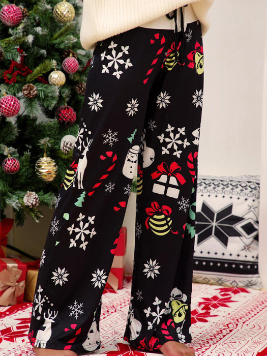 Joyful Christmas Festivities Wide Leg Pants for Ladies