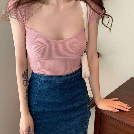 Chic Square Neck Lightweight Summer Sweater Top - Essential Women's Fashion Piece