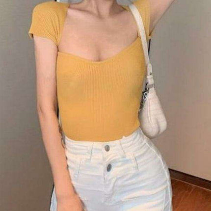 Chic Square Neck Lightweight Summer Sweater Top - Essential Women's Fashion Piece