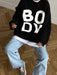 Cozy Knit Sweater with Embroidered Letters - Chic Women's Polyester Top