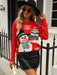 Frosty Snowman & Christmas Tree Print Knit Sweater - Women's Holiday Jumper
