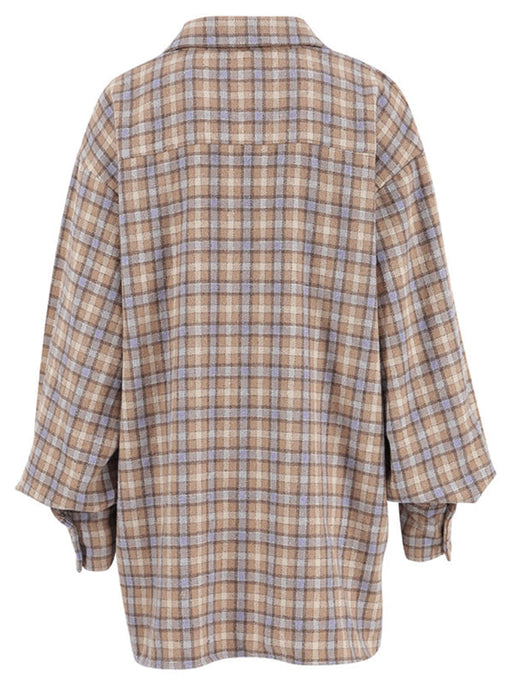 Vintage Plaid Oversized Shirt Jacket for Women - Autumn-Winter Style