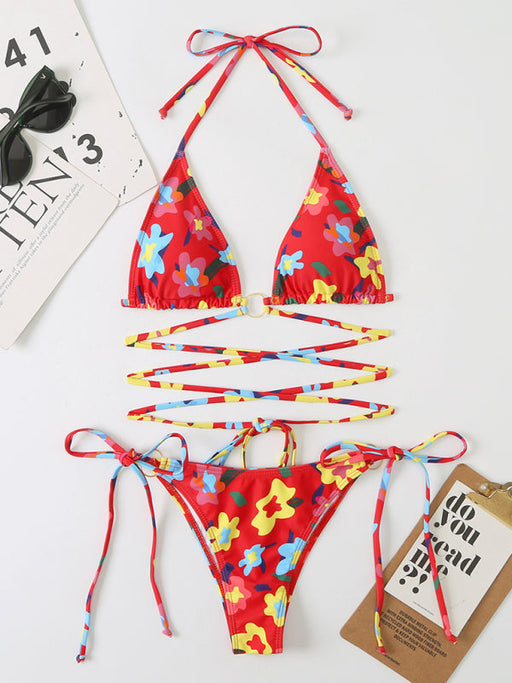 Floral Lace-Up Beach Babe Bikini Set - Vibrant Floral Print Swimsuit
