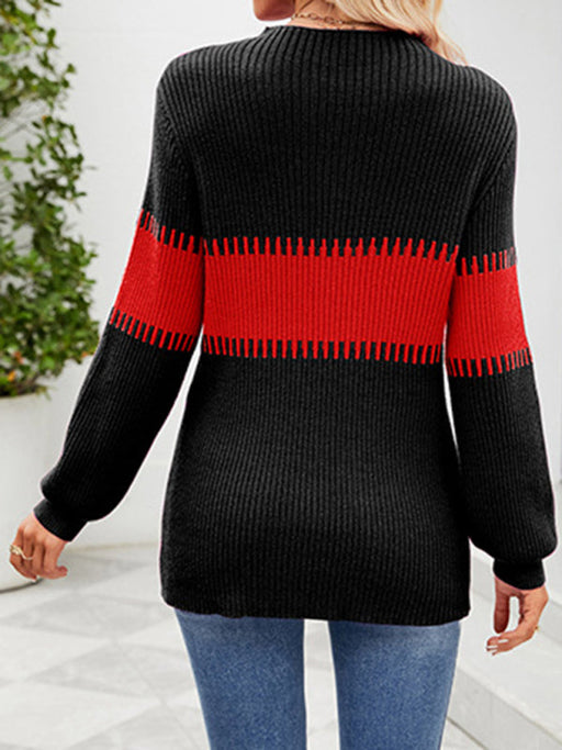Cozy Patchwork Turtleneck Sweater - Stylish Winter Essential for Women