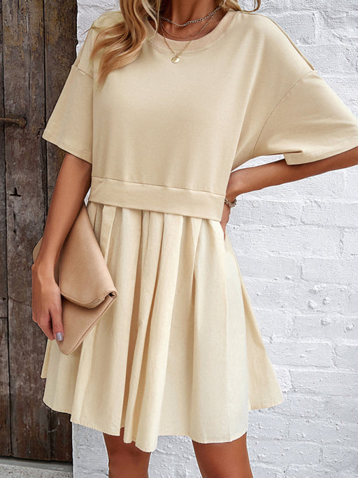 Vibrant Patchwork Dress: Stylish Short-Sleeved Garment for Women