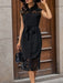 Graceful Lace-Adorned Dress with Lapel Detail - Timeless Monochrome Style