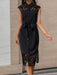 Elegant Lace-Trimmed Dress with Lapel Detail - Chic Monochrome Design