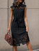 Elegant Lace-Trimmed Dress with Lapel Detail - Chic Monochrome Design