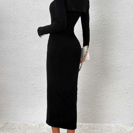 Chic Long-Sleeved Solid Color Suspender Dress for Fashion-Forward Women