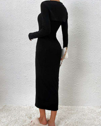 Chic Long-Sleeved Solid Color Suspender Dress for Fashion-Forward Women