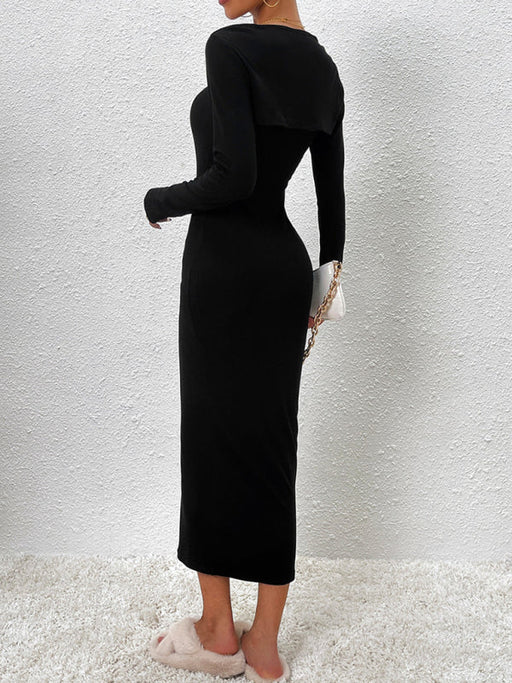 Elegant Solid Color Suspender Long-Sleeved Dress for Sophisticated Women